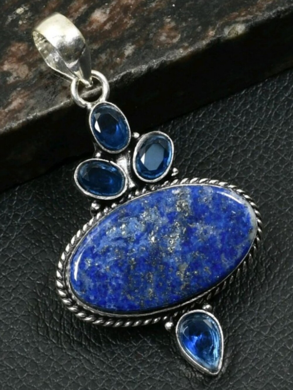 Lapis Lazuli, Tanzanite Gemstone Jewelry 925 Sterling Silver Pendant Necklace